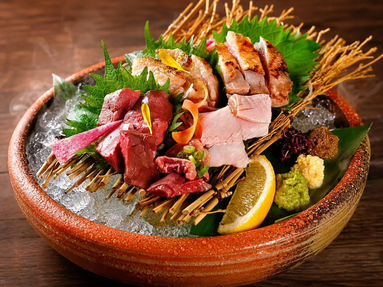 鶏刺五種盛り